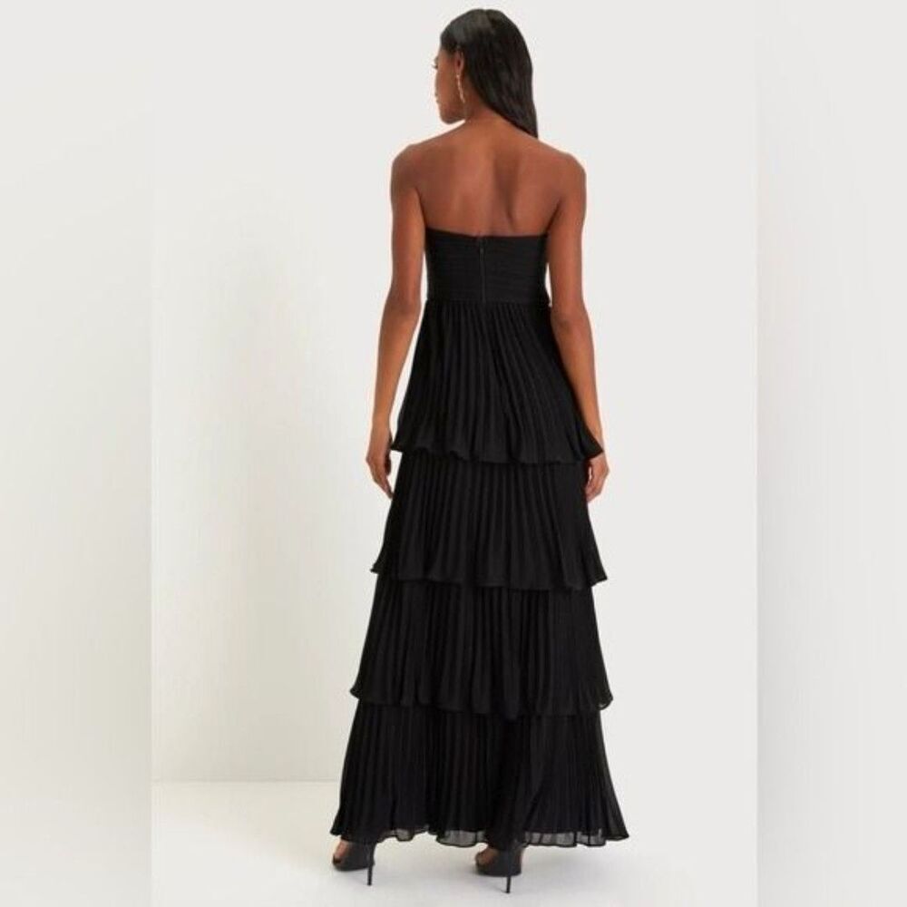 Lulus Seriously Sensational Black Strapless Tiered Maxi Dress Size Medium NEW - Picture 10 of 12